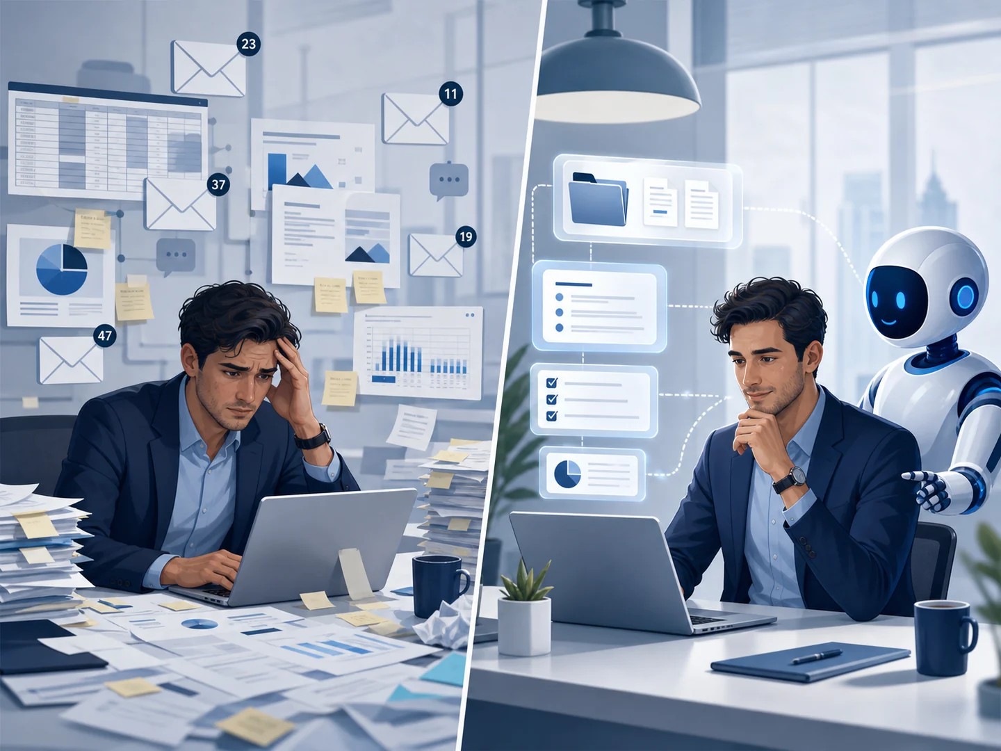 ภาพเปรียบเทียบสำนักงานก่อนและหลังใช้ AI